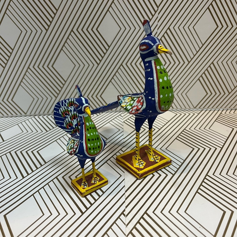 Kondapalli Indian Peacocks Wooden Toy Figurine Set of 2